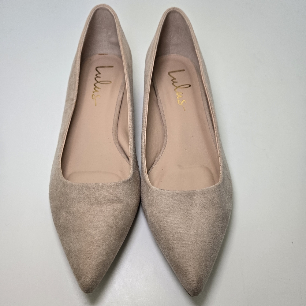 Lulu's Nude Blush Pointed-Toe Suede Flats